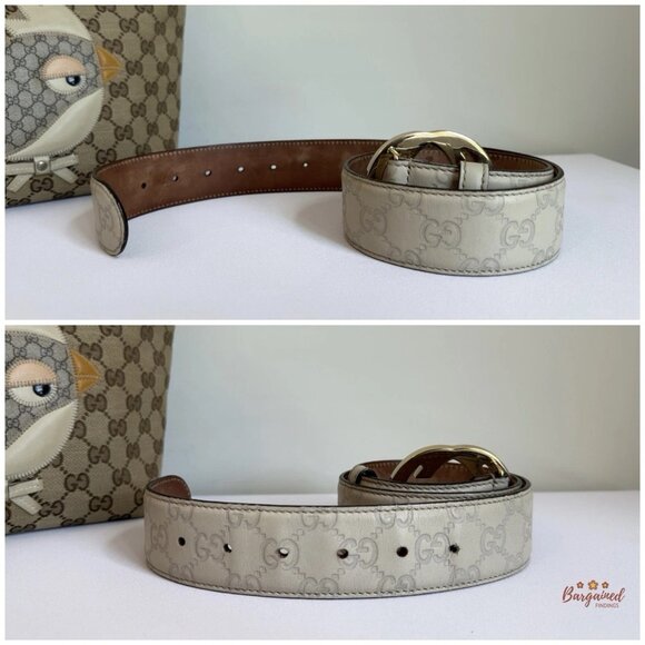 Authentic Gucci Cream Guccissima Leather Gold Interlocking G Buckle Belt 75/30 - Picture 9 of 13